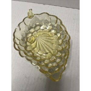 Vintage Anchor Hocking Yellow Bubble Glass Grape Leaf Candy Nut Dish